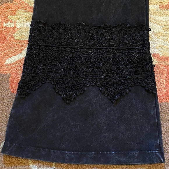 Chatoyant Black Mineral Wash Bootcut Leggings with Lace detailing - Picture 4 of 8